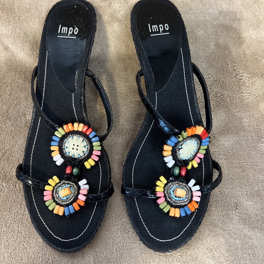 Impo Women's Black Beaded Heeled Sandal‎ - Size 7.5M